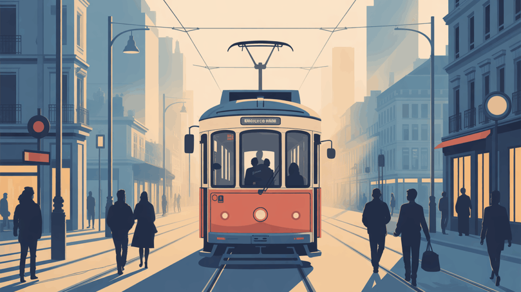 illustration tram moderne conducteur ville