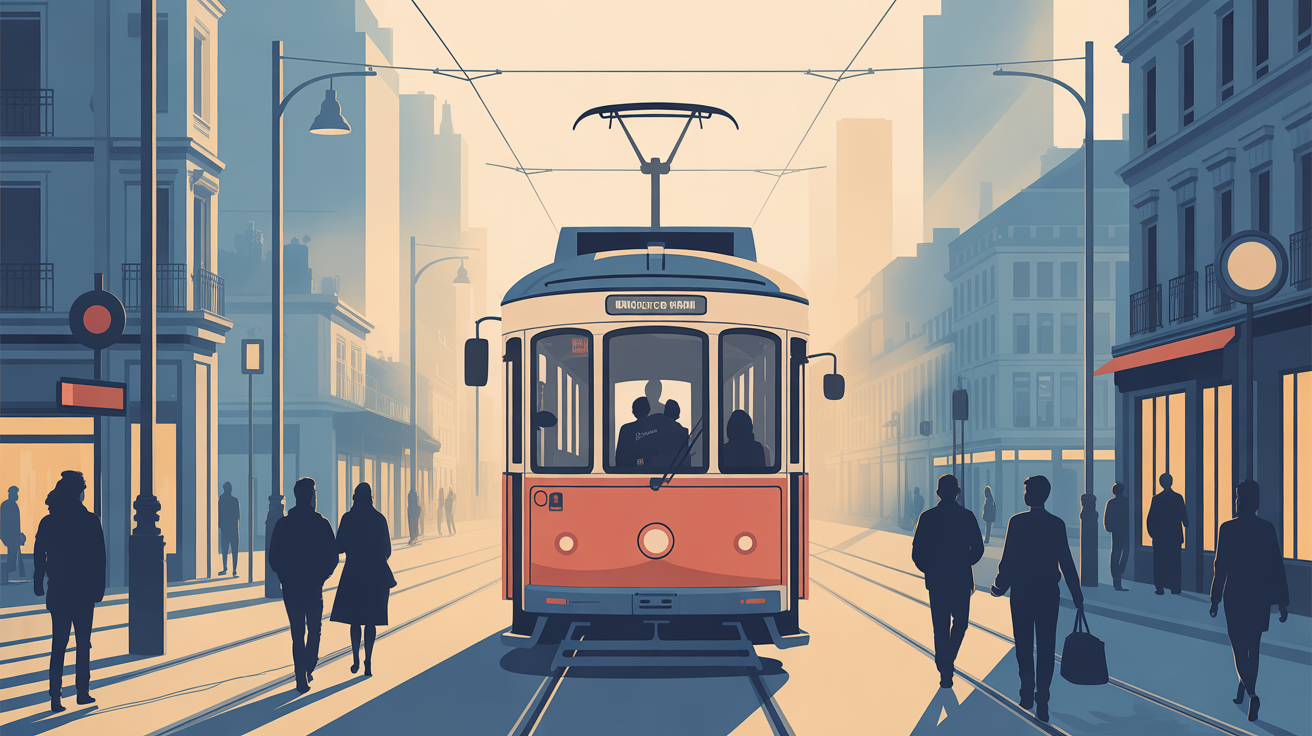 illustration tram moderne conducteur ville
