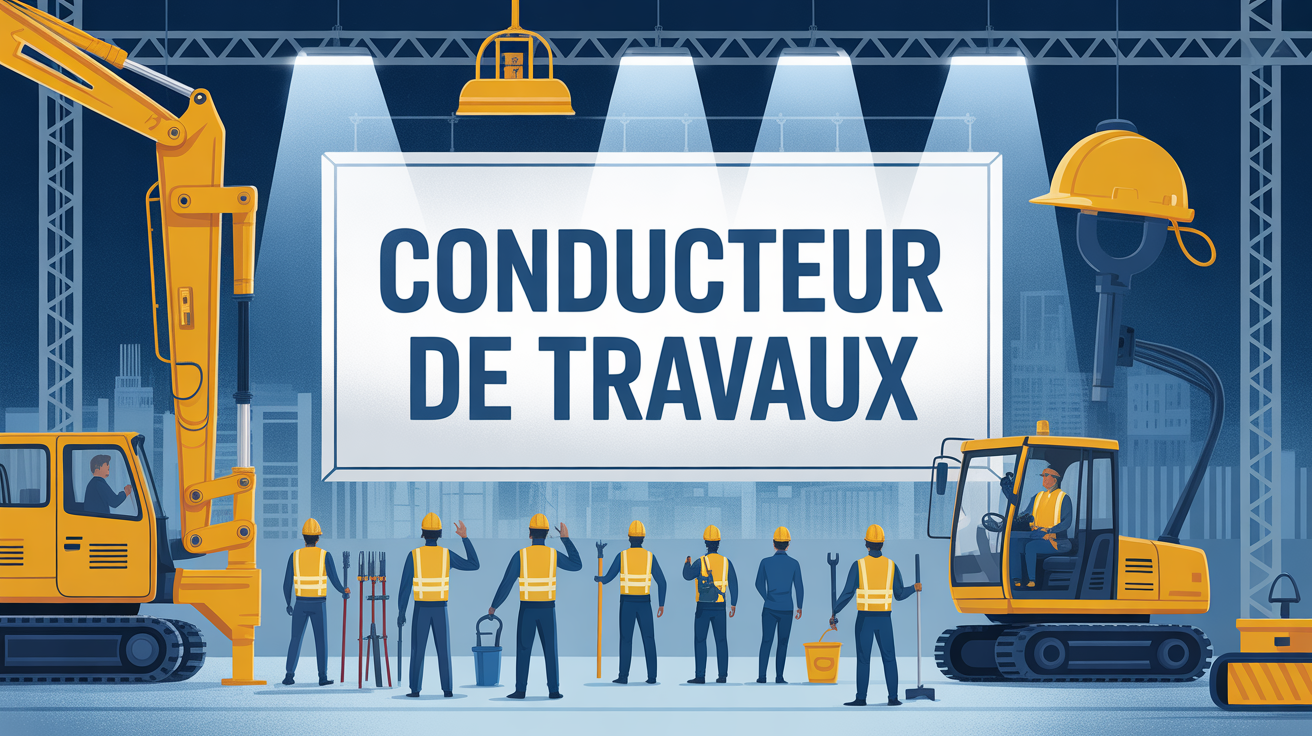 conducteur de travaux chantier moderne silhouettes gilets jaunes