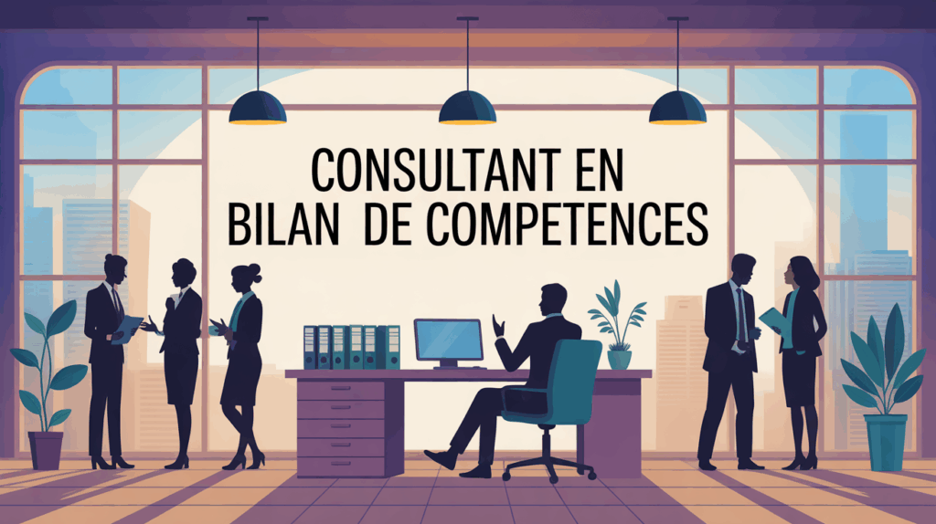Illustration bureau moderne consultant en bilan de competences