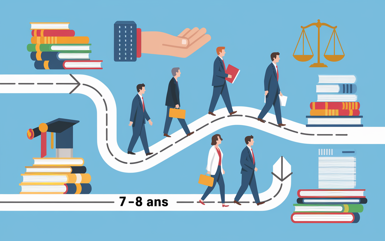 Schéma parcours notariat France 2024, étapes clés, diagramme stylisé