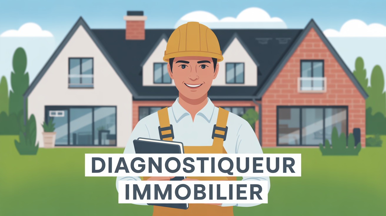 Diagnostiqueur immobilier devant maison moderne