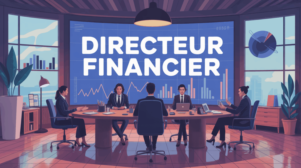 Scène Directeur Financier France, table de réunion, graphiques financiers