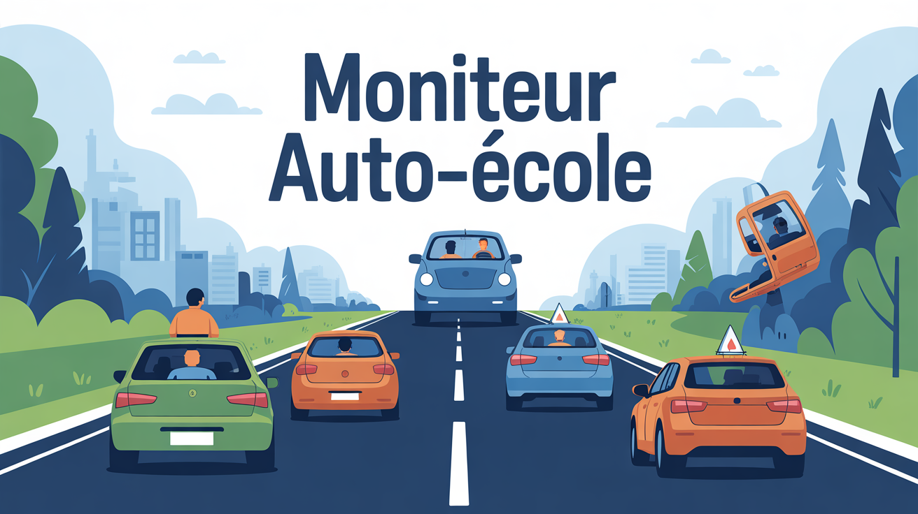 Visuel route et apprentissage conduite moniteur auto ecole