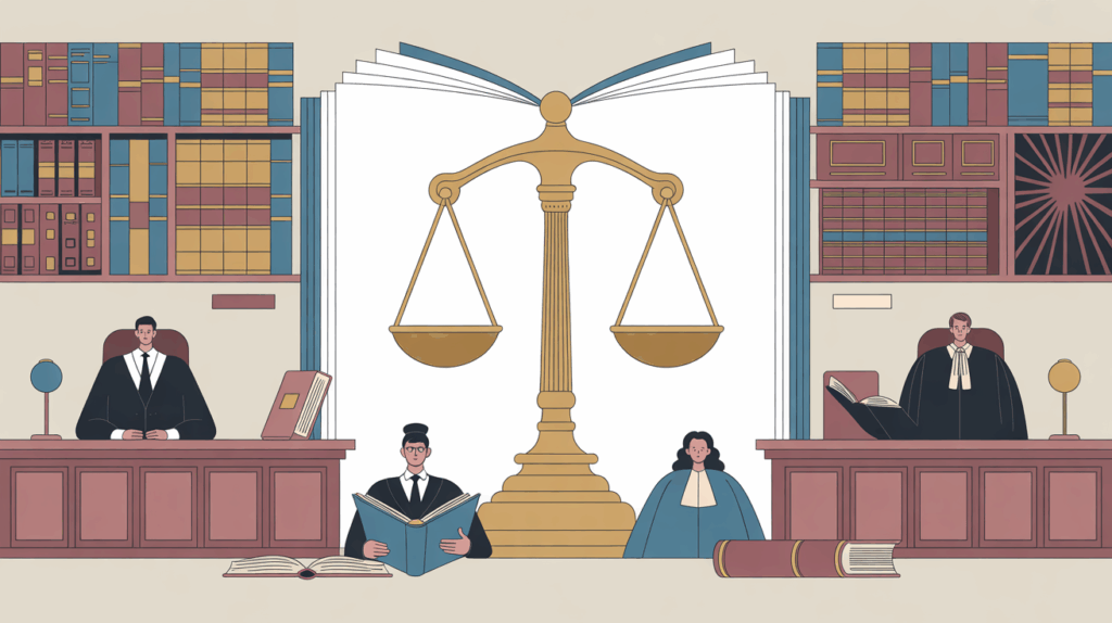 Illustration tribunal francais juge instruction balances de justice