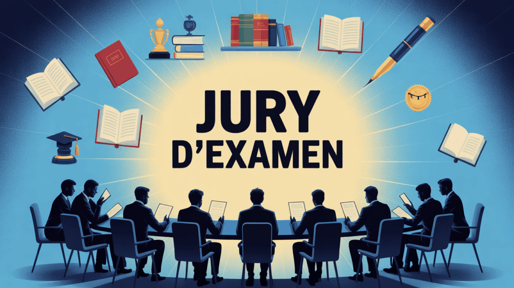 Silhouettes jury d'examen évaluant documents autour table ronde
