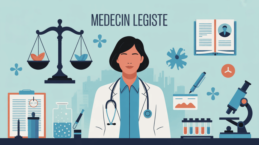 illustration médecin légiste balance justice microscope
