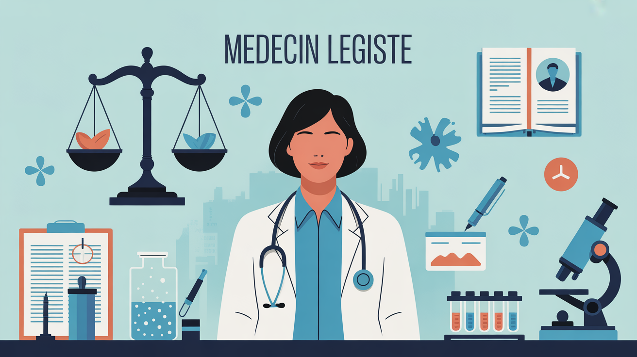 illustration médecin légiste balance justice microscope