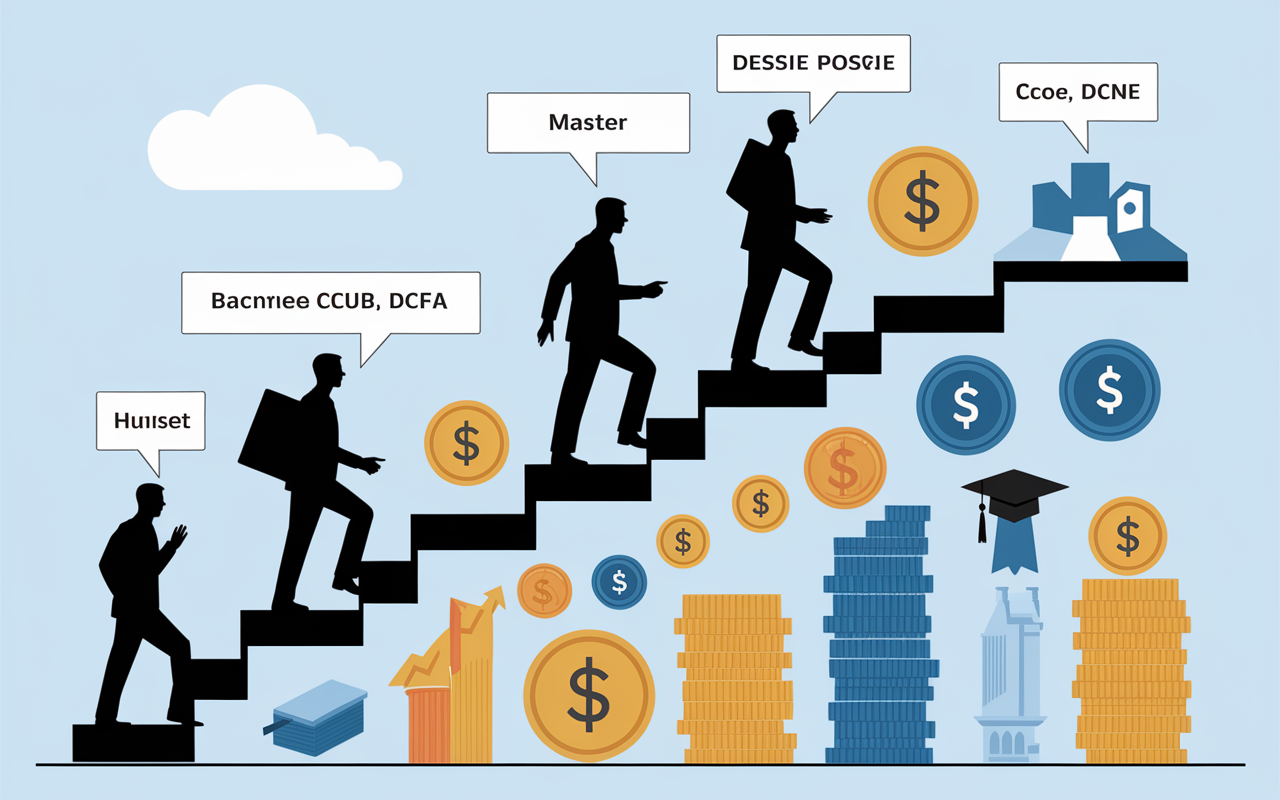 Illustration parcours Directeur Financier France, diplômes sur escaliers