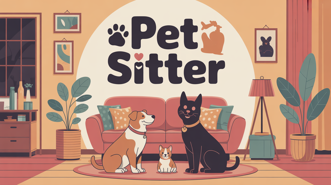 pet sitter avec chien chat salon illustration