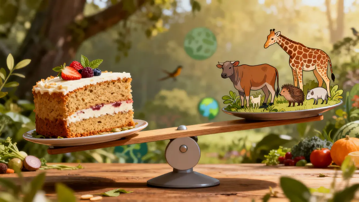 Balance gâteau vegan sans gluten, symbole d'éthique et d'écologie