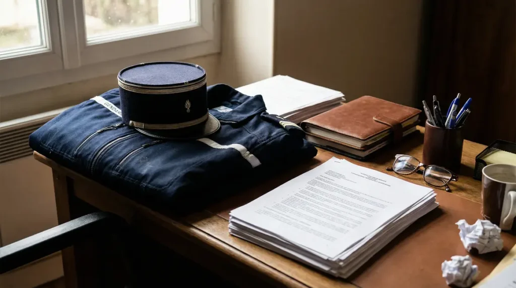 lettre motivation reserviste gendarmerie et uniforme sur bureau