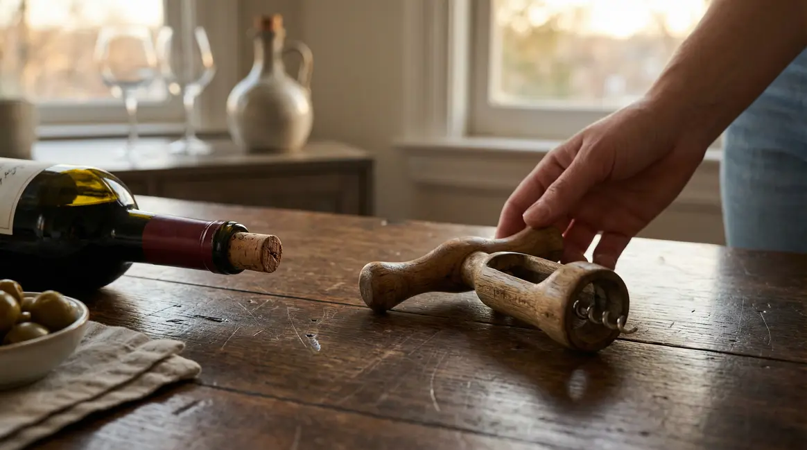 tire-bouchon bois elegant bouteille vin ouverte