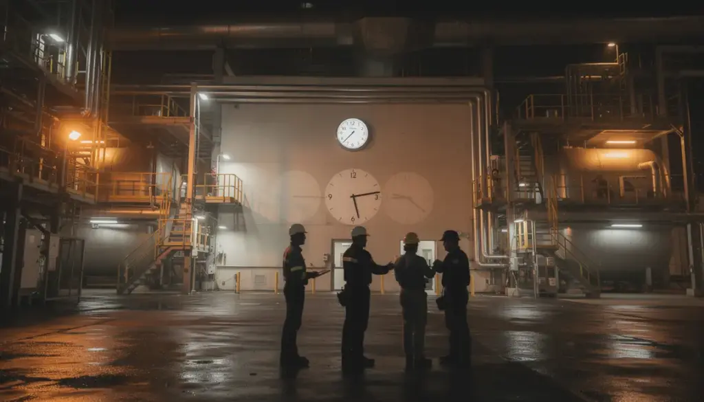 Site industriel nuit trois equipes relais travail 3x8 horloge