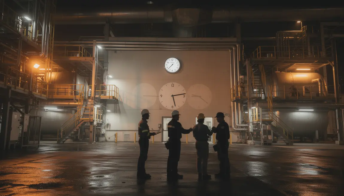Site industriel nuit trois equipes relais travail 3x8 horloge
