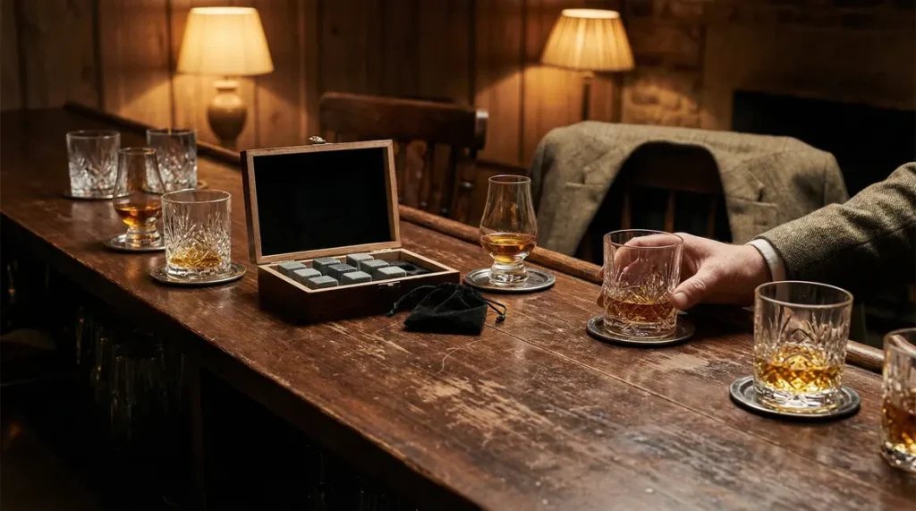 verres jack daniels différents accessoires comptoir bois