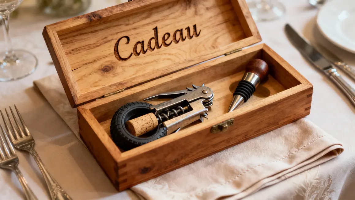 Coffret sommelier personnalise ouvert avec accessoires