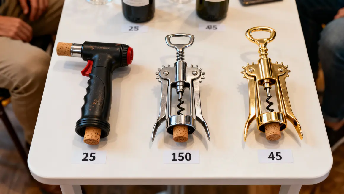 Trois modèles tire-bouchon à aiguille avec prix exposés