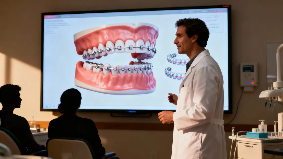 Orthodontiste expliquant modele 3D gouttieres