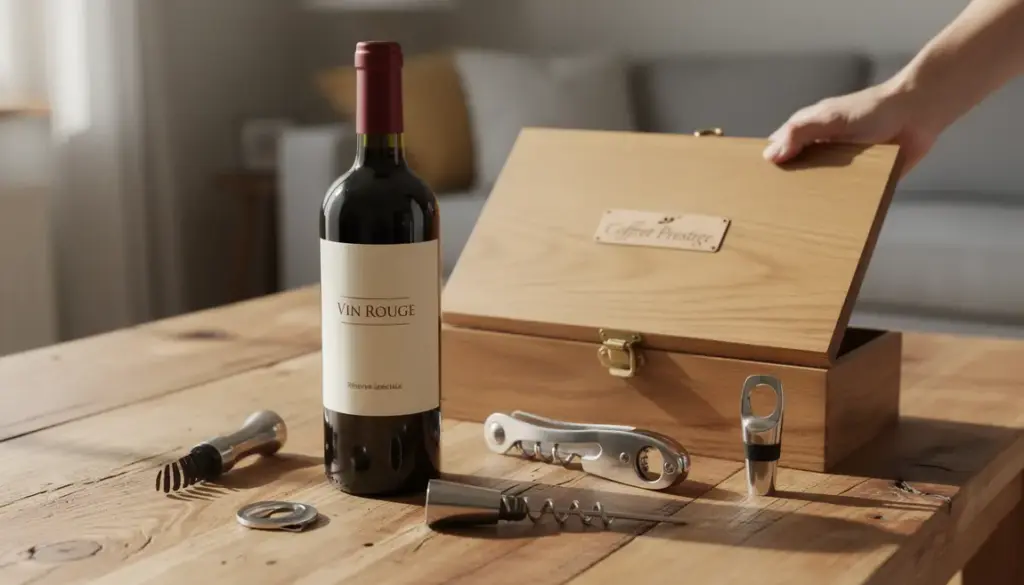 Sommelier personalise et coffret gravable sur table bois