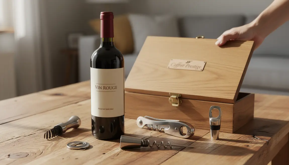 Sommelier personalise et coffret gravable sur table bois
