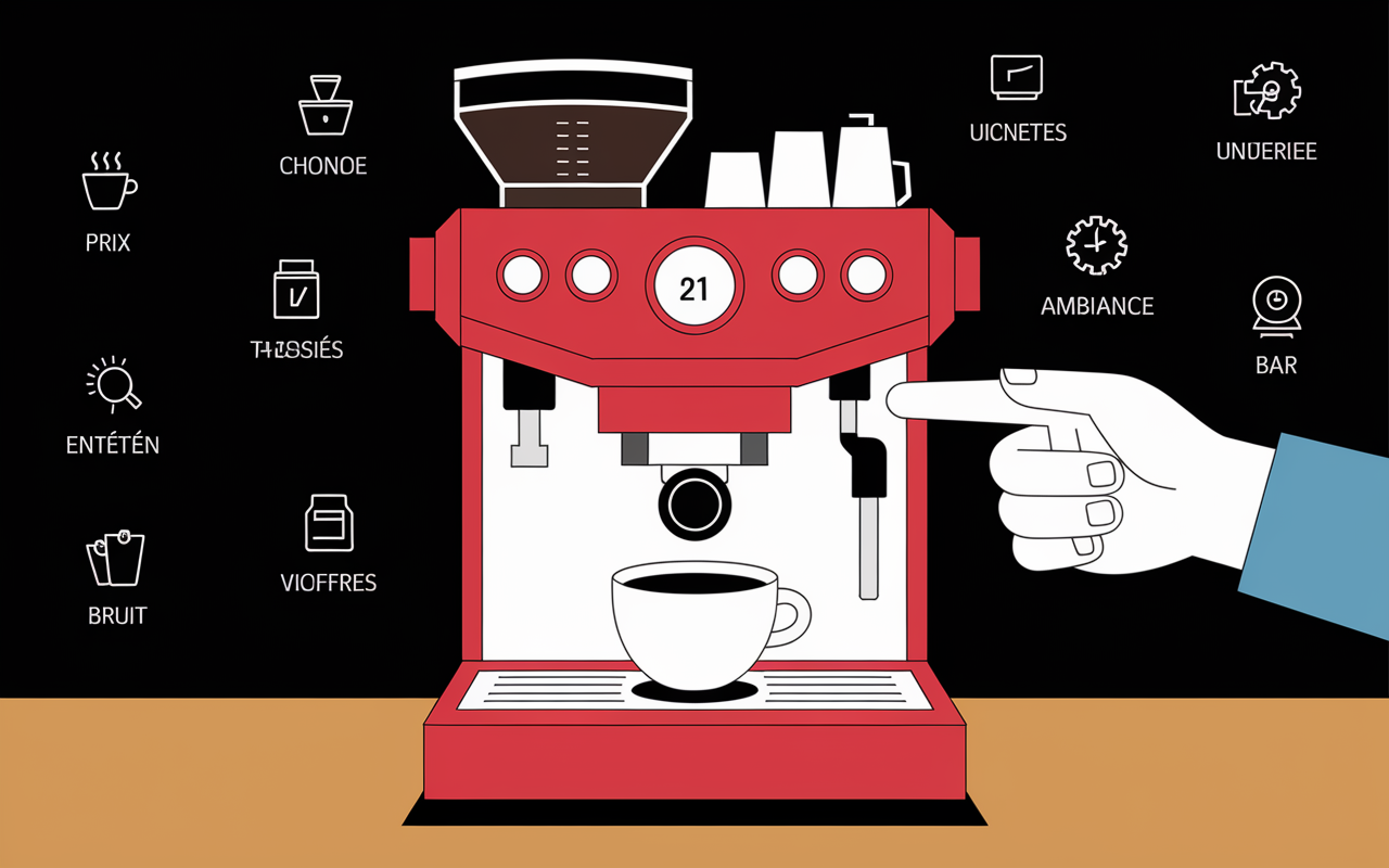 Critères comparatif machine à café automatique icônes et coût