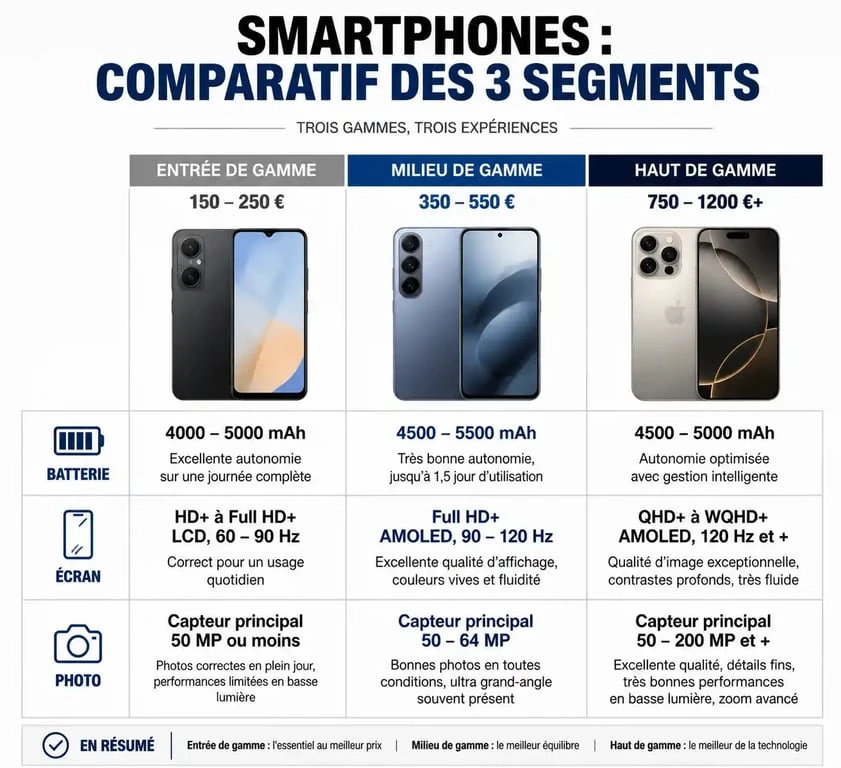 Infographie comparative pour savoir quel smartphone choisir selon son budget et ses besoins