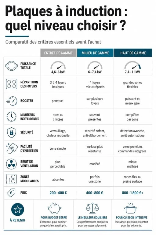 Comparatif plaque induction 60 millions consommateur : infographie éditoriale des critères de choix et des profils d’achat