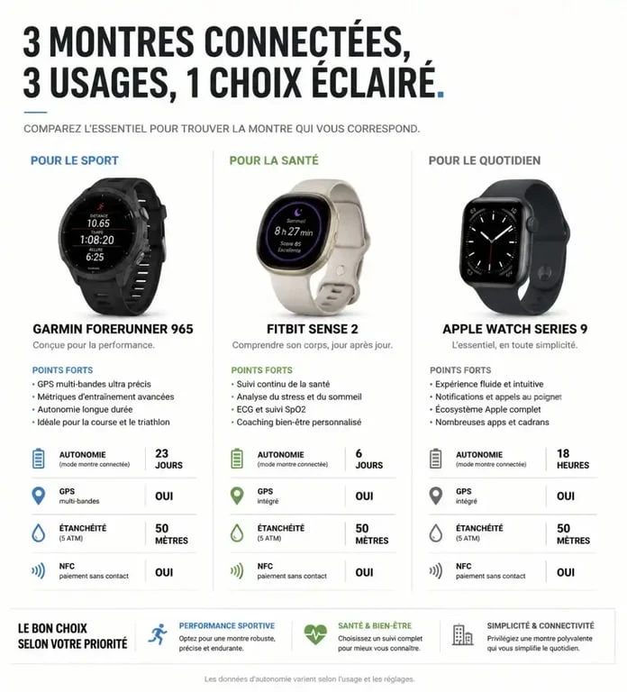 Comparatif montre connectée selon l'usage sport, santé et quotidien